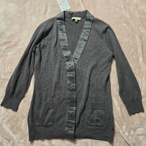 Burberry London black pleated cardigan sweater in a wool, Silk, Cashmere Size M